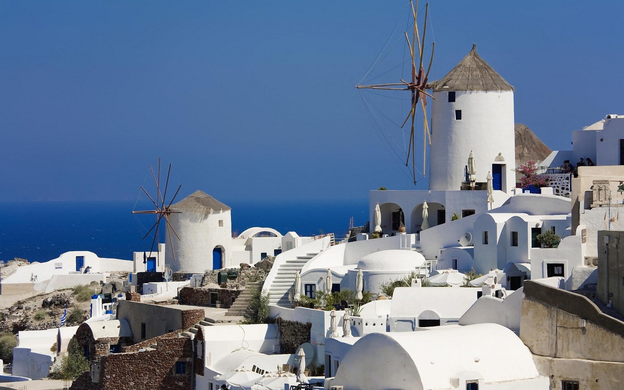 Windmills in Oia Santorini Greece Копировать